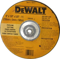 DeWALT - 24 Grit, 9" Wheel Diam, 1/8" Wheel Thickness, Type 27 Depressed Center Wheel - Aluminum Oxide, R Hardness, 6,600 Max RPM, Compatible with Angle Grinder - Americas Industrial Supply