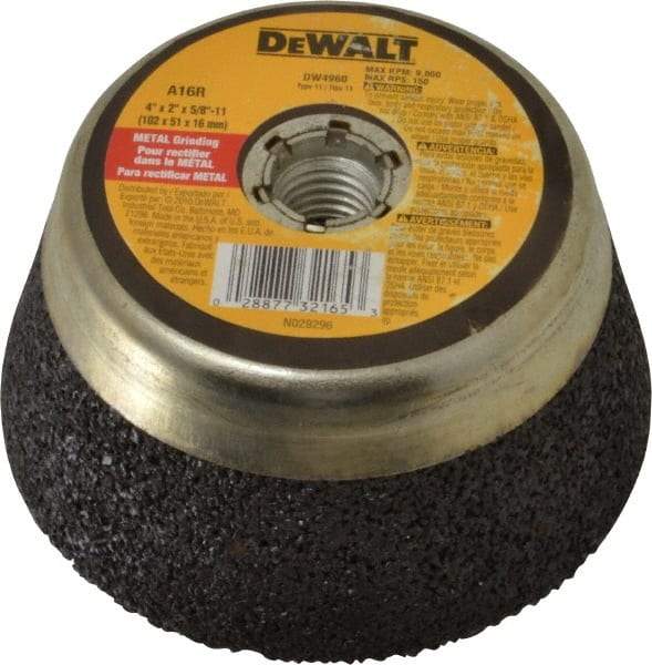 DeWALT - 4" Diam, 2" Overall Thickness, 16 Grit, Type 11 Tool & Cutter Grinding Wheel - Very Coarse Grade, Aluminum Oxide, R Hardness, 9,000 RPM - Americas Industrial Supply