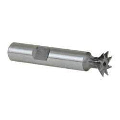 Keo - 1/2" Diam x 1/8" Width of Cut, 45° Included Angle, High Speed Steel Dovetail Cutter - 3/8" Shank Diam, 2" Shank Length, 2-1/8" Overall Length, Weldon Flat, Uncoated - Americas Industrial Supply