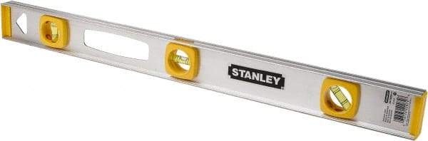 Stanley - 24" Long 3 Vial I-Beam Level - Aluminum, Silver, 1 45°, 1 Level & 1 Plumb Vials - Americas Industrial Supply