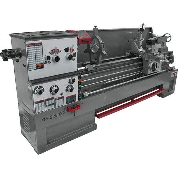 Jet - 22" Swing, 80" Between Centers, 230/460 Volt, Triple Phase Engine Lathe - 7MT Taper, 10 hp, 25 to 1,800 RPM, 3-1/8" Bore Diam, 40" Deep x 48-7/8" High x 136-1/8" Long - Americas Industrial Supply