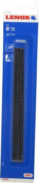 Lenox - 6" Long, 32 Teeth per Inch, Bi-Metal Hand Hacksaw Blade - Toothed Edge, 1/4" Wide x 0.014" Thick - Americas Industrial Supply