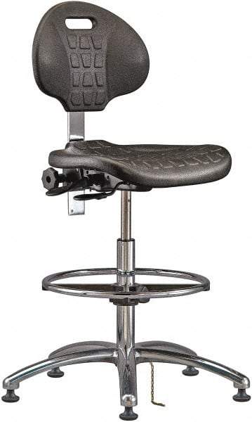 Bevco - 20-1/2 to 30-1/2" High Adjustable Height Swivel Stool - 27" Wide x 27" Deep, ESD Polyurethane Seat, Black - Americas Industrial Supply