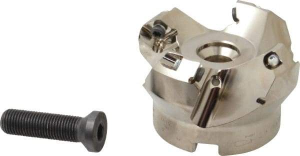 Seco - 1.97" Cut Diam, 3/4" Arbor Hole, 0.236" Max Depth of Cut, 45° Indexable Chamfer & Angle Face Mill - 4 Inserts, SE.X 1204 Insert, Right Hand Cut, 4 Flutes, Through Coolant, Series R220.53 - Americas Industrial Supply