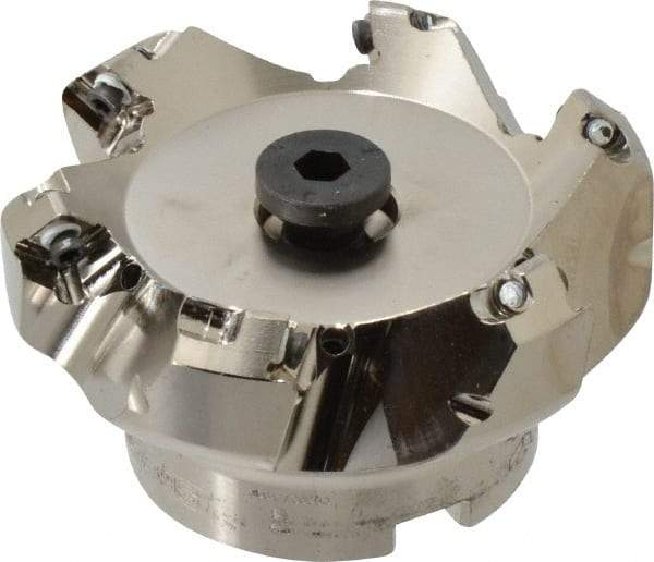 Seco - 2.48" Cut Diam, 3/4" Arbor Hole, 0.18" Max Depth of Cut, 45° Indexable Chamfer & Angle Face Mill - 6 Inserts, SE.. 09T3 Insert, Right Hand Cut, 6 Flutes, Through Coolant, Series R220.53 - Americas Industrial Supply
