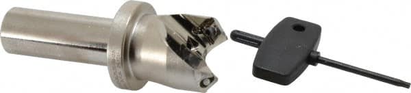 Seco - 45° Lead Angle, 1.18" Max Cut Diam, 0.18" Max Depth of Cut, Indexable Chamfer and Angle End Mill - 2 Inserts, SE.. 09T3 Insert Style, 3.54" Overall Length, Through Coolant - Americas Industrial Supply