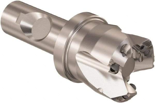 Seco - 45° Lead Angle, 1.38" Max Cut Diam, 0.18" Max Depth of Cut, Indexable Chamfer and Angle End Mill - 3 Inserts, SE.. 09T3 Insert Style, 3.54" Overall Length, Through Coolant - Americas Industrial Supply