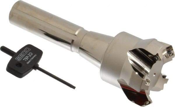 Seco - 45° Lead Angle, 2.36" Max Cut Diam, 0.18" Max Depth of Cut, Indexable Chamfer and Angle End Mill - 5 Inserts, SE.. 09T3 Insert Style, 6.02" Overall Length, Taper Shank - Americas Industrial Supply
