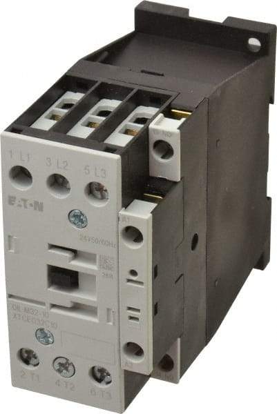 Eaton Cutler-Hammer - 3 Pole, 24 Coil VAC, 40 Amp, Nonreversible Open Enclosure IEC Contactor - 1 Phase hp: 3 at 115 V, 5 at 200 V, 5 at 230 V, 3 Phase hp: 10 at 200 V, 10 at 230 V, 20 at 460 V, 25 at 575 V, 32 Amp Inductive Load Rating Listed - Americas Industrial Supply