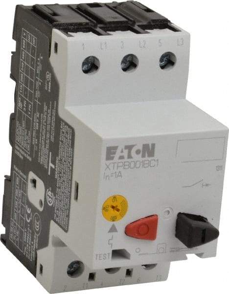 Eaton Cutler-Hammer - 1 Amp, IEC, Open Pushbutton Manual Motor Starter - 45mm Wide x 85mm Deep x 3.6667" High, 1/2 hp at 600 V & 2 hp at 480 V, CE Approved, CSA Certified, DIN VDE, EN/IEC, UL 508 Type E Compliant & UL Listed - Americas Industrial Supply