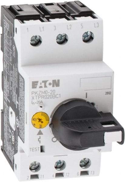 Eaton Cutler-Hammer - 20 Amp, IEC, Open Pushbutton Manual Motor Starter - 45mm Wide x 94mm Deep x 3.6667" High, 15 hp at 600 V & 5 hp at 200 V, CE Approved, CSA Certified, DIN VDE, EN/IEC, UL 508 Type E Compliant & UL Listed - Americas Industrial Supply