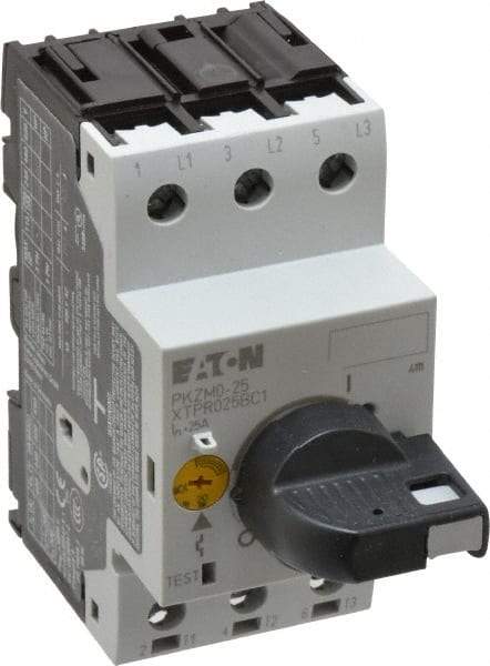 Eaton Cutler-Hammer - 25 Amp, IEC, Open Pushbutton Manual Motor Starter - 45mm Wide x 94mm Deep x 3.6667" High, 15 hp at 480 V, 20 hp at 600 V & 7-1/2 hp at 240 V, CE Approved, CSA Certified, DIN VDE, EN/IEC, UL 508 Type E Compliant & UL Listed - Americas Industrial Supply