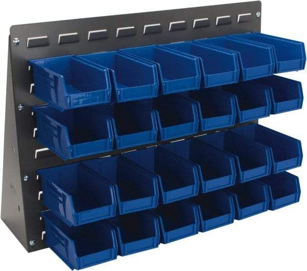 Quantum Storage - 24 Bin Bench Rack Unit with Bins - 27 Inch Overall Width x 8 Inch Overall Depth x 21 Inch Overall Height, Blue Polypropylene / Polyethylene Bins - Americas Industrial Supply