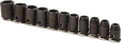 Proto - 11 Piece 3/8" Drive Impact Socket Set - 6 Points, 7mm to 17mm Range, Metric Measurement Standard - Americas Industrial Supply