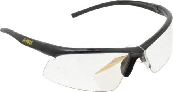 DeWALT - Clear Lenses, Framed Safety Glasses - Anti-Fog, Scratch Resistant, Black Plastic Frame, Size Universal, Wrap Around - Americas Industrial Supply