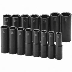 SK - 1/2" Drive Deep Impact Socket Set - 10 to 24mm, Metric Measurement Standard - Americas Industrial Supply