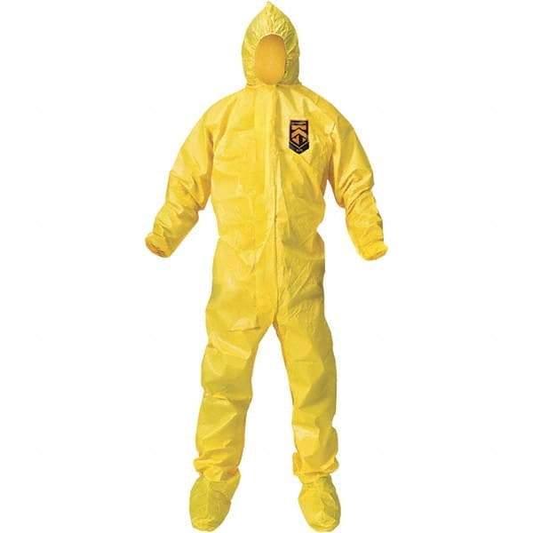 KleenGuard - Size 3XL PE Film Chemical Resistant Coveralls - Yellow, Zipper Closure, Elastic Cuffs, with Boots, Bound Seams - Americas Industrial Supply