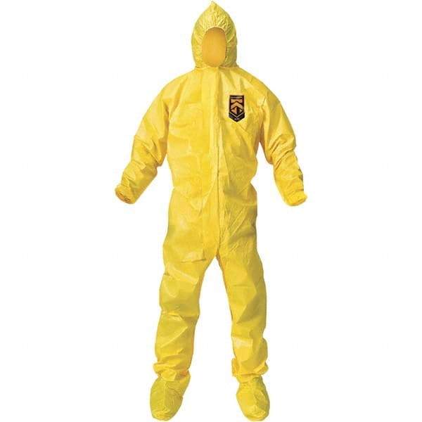 KleenGuard - Size 4XL PE Film Chemical Resistant Coveralls - Yellow, Zipper Closure, Elastic Cuffs, with Boots, Bound Seams - Americas Industrial Supply