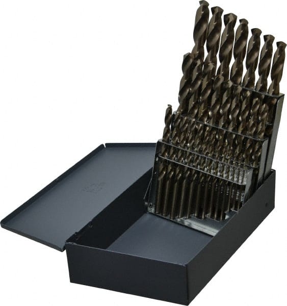 Cleveland - 1/16 to 1/2", 135° Point, Gold Finish, Cobalt Jobber Length Drill Bit Set - Americas Industrial Supply