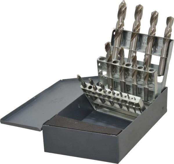 Cleveland - 1/16 to 1/2", 135° Point, Bright Finish, High Speed Steel Screw Machine Length Drill Bit Set - Americas Industrial Supply