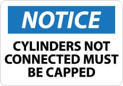 NMC - "Notice - Cylinders Not Connected - Must Be Capped", 10" Long x 14" Wide, Pressure-Sensitive Vinyl Safety Sign - Rectangle, 0.004" Thick, Use for Accident Prevention - Americas Industrial Supply