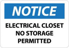 NMC - "Notice - Electrical Closet - No Storage Permitted", 10" Long x 14" Wide, Pressure-Sensitive Vinyl Safety Sign - Rectangle, 0.004" Thick, Use for Accident Prevention - Americas Industrial Supply