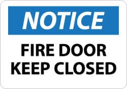 NMC - Notice - Fire Door - Keep Closed, Plastic Fire and Exit Sign - 14" Wide x 10" High - Americas Industrial Supply