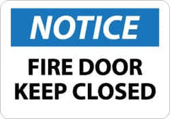 NMC - Notice - Fire Door - Keep Closed, Pressure Sensitive Vinyl Fire and Exit Sign - 14" Wide x 10" High - Americas Industrial Supply