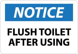 NMC - "Notice - Flush Toilet After Using", 10" Long x 14" Wide, Rigid Plastic Safety Sign - Rectangle, 0.05" Thick, Use for Restroom, Janitorial & Housekeeping - Americas Industrial Supply