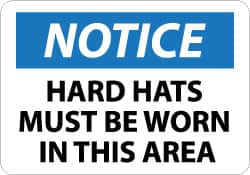 NMC - "Notice - Hard Hats Must Be Worn in This Area", 10" Long x 14" Wide, Rigid Plastic Safety Sign - Rectangle, 0.05" Thick, Use for Accident Prevention - Americas Industrial Supply