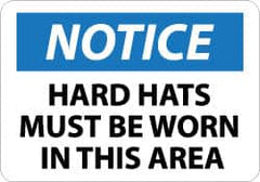 NMC - "Notice - Hard Hats Must Be Worn in This Area", 10" Long x 14" Wide, Pressure-Sensitive Vinyl Safety Sign - Rectangle, 0.004" Thick, Use for Accident Prevention - Americas Industrial Supply