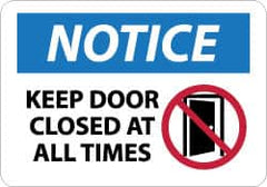 NMC - "Notice - Keep Door Closed at All Times", 10" Long x 14" Wide, Aluminum Safety Sign - Rectangle, 0.04" Thick, Use for Security & Admittance - Americas Industrial Supply