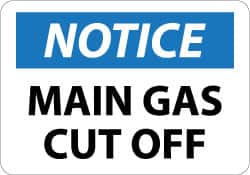 NMC - "Notice - Main Gas Cutoff", 10" Long x 14" Wide, Rigid Plastic Safety Sign - Rectangle, 0.05" Thick, Use for Accident Prevention - Americas Industrial Supply