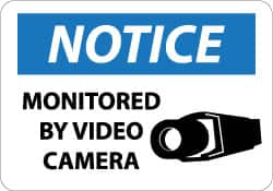 NMC - "Notice - Monitored by Video Camera", 10" Long x 14" Wide, Pressure-Sensitive Vinyl Safety Sign - Rectangle, 0.004" Thick, Use for Security & Admittance - Americas Industrial Supply