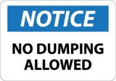 NMC - "Notice - No Dumping Allowed", 10" Long x 14" Wide, Pressure-Sensitive Vinyl Safety Sign - Rectangle, 0.004" Thick, Use for Security & Admittance - Americas Industrial Supply