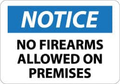NMC - "Notice - No Firearms Allowed on Premises", 10" Long x 14" Wide, Rigid Plastic Safety Sign - Rectangle, 0.05" Thick, Use for Accident Prevention - Americas Industrial Supply