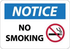 NMC - "Notice - No Smoking", 10" Long x 14" Wide, Rigid Plastic Safety Sign - Rectangle, 0.05" Thick, Use for Accident Prevention - Americas Industrial Supply