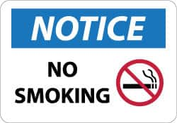 NMC - "Notice - No Smoking", 10" Long x 14" Wide, Aluminum Safety Sign - Rectangle, 0.04" Thick, Use for Accident Prevention - Americas Industrial Supply