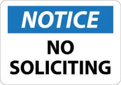 NMC - "Notice - No Soliciting", 10" Long x 14" Wide, Pressure-Sensitive Vinyl Safety Sign - Rectangle, 0.004" Thick, Use for Security & Admittance - Americas Industrial Supply