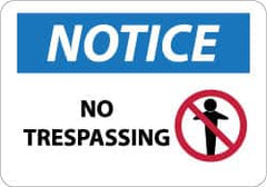 NMC - "Notice - No Trespassing", 10" Long x 14" Wide, Rigid Plastic Safety Sign - Rectangle, 0.05" Thick, Use for Security & Admittance - Americas Industrial Supply