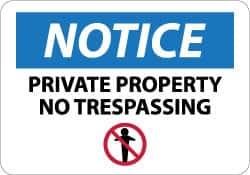 NMC - "Notice - Private Property - No Trespassing", 10" Long x 14" Wide, Aluminum Safety Sign - Rectangle, 0.04" Thick, Use for Security & Admittance - Americas Industrial Supply