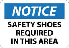 NMC - "Notice - Safety Shoes Required in This Area", 10" Long x 14" Wide, Pressure-Sensitive Vinyl Safety Sign - Rectangle, 0.004" Thick, Use for Accident Prevention - Americas Industrial Supply