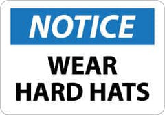 NMC - "Notice - Wear Hard Hats", 10" Long x 14" Wide, Pressure-Sensitive Vinyl Safety Sign - Rectangle, 0.004" Thick, Use for Accident Prevention - Americas Industrial Supply