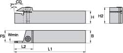 Kennametal - External Thread, 0.87" Max Depth of Cut, 5mm Min Groove Width, 6" OAL, Left Hand Indexable Grooving Cutoff Toolholder - 1-1/4" Shank Height x 1-1/4" Shank Width, A4..05.. Insert Style, A4SM Toolholder Style, Series A4 - Americas Industrial Supply