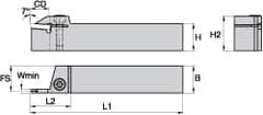 Kennametal - External Thread, 0.87" Max Depth of Cut, 5mm Min Groove Width, 6" OAL, Left Hand Indexable Grooving Cutoff Toolholder - 1-1/4" Shank Height x 1-1/4" Shank Width, A4..05.. Insert Style, A4SM Toolholder Style, Series A4 - Americas Industrial Supply