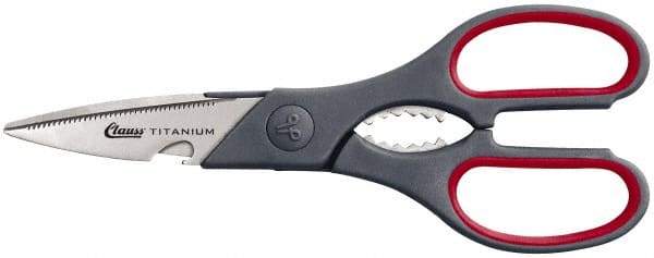 Clauss - 3" LOC, 8-1/4" OAL Titanium Standard Shears - Ambidextrous, 1 Blade Serrated, Plastic Straight Handle, For General Purpose Use - Americas Industrial Supply