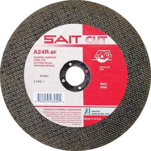 Sait - 7" 24 Grit Aluminum Oxide Cutoff Wheel - 3/32" Thick, 5/8" Arbor, 8,500 Max RPM, Use with Circular Saws - Americas Industrial Supply