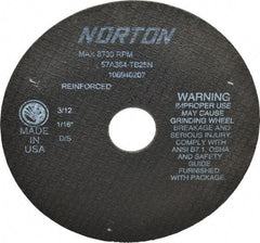 Norton - 7" 36 Grit Aluminum Oxide Cutoff Wheel - 1/16" Thick, 1-1/4" Arbor, 8,730 Max RPM, Use with Stationary Grinders - Americas Industrial Supply