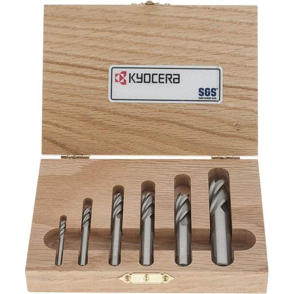 SGS - 1/8 to 1/2", 4 Flute Square End Mill Set - Uncoated, Solid Carbide, Single End, 1/8, 3/16, 1/4, 5/16, 3/8, 1/2" Shank Diam, Centercutting - Americas Industrial Supply