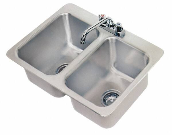 Advance Tabco - 10" Long x 14" Wide Inside, 2 Compartment, Stainless Steel Stainless Steel Drop In Sink - 20 Gauge, 24-7/8" Long x 18-1/2" Wide Outside, 10" Deep - Americas Industrial Supply